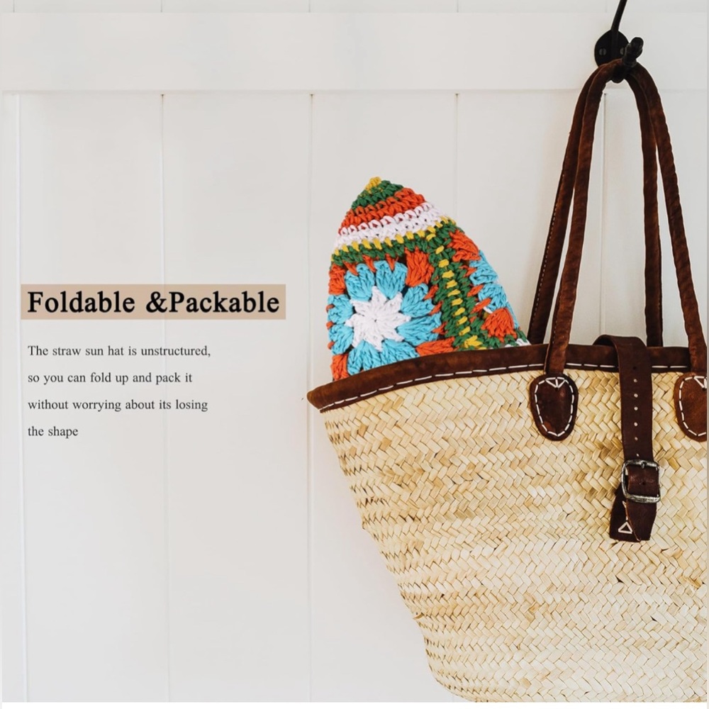 Boho Crochet Straw Hat - Picture 4 of 10